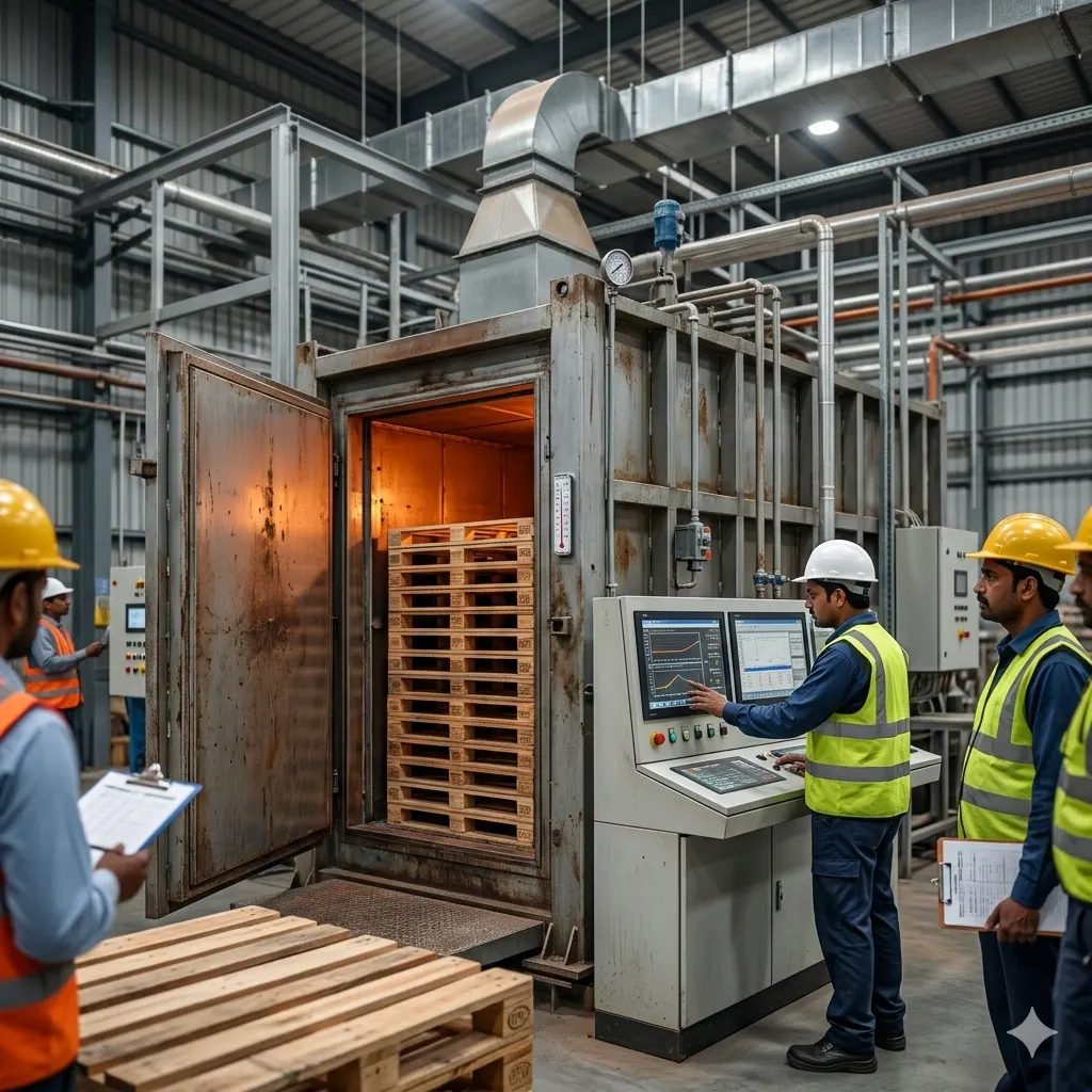 Heat treatment chamber for ISPM-15 wood processing